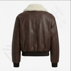 Chaqueta de cuero genuino de talla grande para mujer, bombardero de cuero a la moda, venta al por mayor, cuero de oveja con cuello de piel de poliéster falso para mujer - Product Image 3
