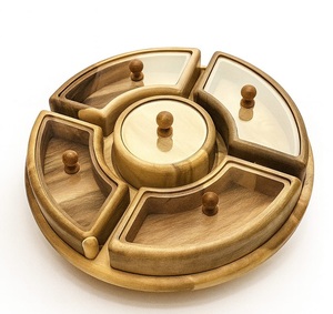 Factory Sale Price Handcrafted Spice Box Masala Dabba Acrylic Lid with 3 Round Compartments Premium Wood Spice Box Set - Product Image 2