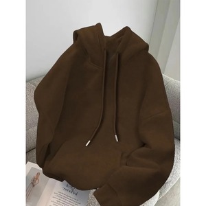 Sweat-shirt à capuche unisexe gris, coupe ample, en coton French Terry, couleur unie, avec poche avant, vêtement d'automne 2027 - Product Image 2