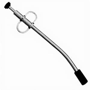 Pistolet injecteur de bolus vétérinaire réutilisable en acier inoxydable à manche long et courbé, avec poignée à 3 anneaux pour bovins, ovins, caprins - Sûr et fiable - Product Image 1