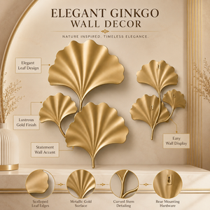 Modern Ginkgo <b>Leaf</b> Aluminium Gold Metal <b>Decorative</b> Sculptural Hanging <b>Wall</b> Art for Living Room Bedroom Birthday - Product Image 3