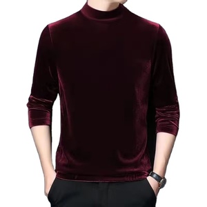 OEM Custom logo Embroidery Printed Design Gold Velvet Winter Men's Half <b>Turtleneck</b> Bottoming Thickened Long Sleeve Sweatshirt - Product Image 1