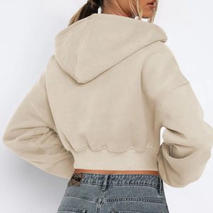 Custom Womens <b>Cropped</b> Full <b>Zip</b> Hoodie Regular Fit Hooded Sweatshirt Casual Streetwear Fleece 65% Cotton/35% Polyester Quick Dry - Product Image 2
