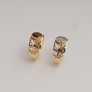 Garnet Filigree <b>Statement</b> <b>Ring</b> Gold Plated Brass Handmade Oval Red Gemstone <b>Ring</b> Elegant Designer <b>Ring</b> For Women - Product Image 5