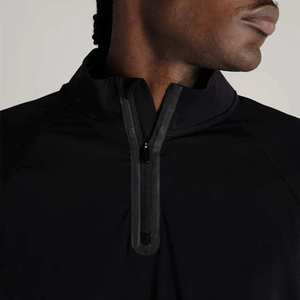 Chemise de sport pour homme noire à col zippé, manches longues, extensible dans quatre directions, respirante, séchage rapide, en coton tricoté et élasthanne/nylon - Product Image 3