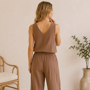 Ensembles de pyjamas pour femmes en gaze de coton respirante, tissu musulman, vêtements décontractés pour femmes, ensemble de pyjamas d'été - Product Image 4
