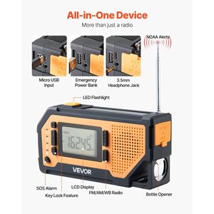 2000mAh portatile batteria di emergenza Radio solare a mano manovella USB ricarica SOS torcia FM/AM/WB/NOAA Alert per - Product Image 5