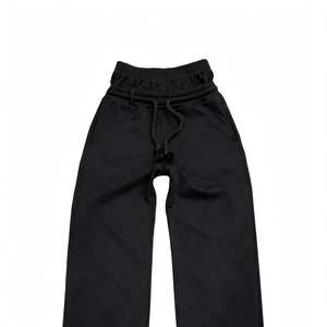 Pantalon de jogging noir pour homme, coupe ample et oversize, double taille, en molleton bouclette, jambes larges, vente en gros - Product Image 1