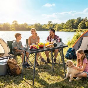 Tavolo da Picnic Pieghevole in Alluminio Nero con Altezza Regolabile e Piatti Rimovibili per Campeggio - Product Image 2