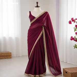 Fournisseur de collections de sarees et de chemisiers en satin fantaisie de haute qualité avec bordure en dentelle unie et fantaisie, de Surat, à prix de gros - Product Image 1