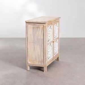 White Mango Wood Sideboard Cabinet Carved Door Storage <b>Console</b> <b>Table</b> <b>for</b> Living Room Bedroom Entryway - Product Image 2