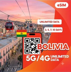 eSIM de voyage haut de gamme Bolivie : Internet 4G/5G illimité pendant 3/5/7/10 jours avec activation rapide et facile par code QR – Carte mobile - Product Image 1