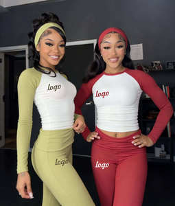 เสื้อยืดแขนยาวสไตล์ Y2K สำหรับสาวสูง รุ่นเรียบง่ายสีพื้น พร้อมกางเกงเลกกิ้งพับขอบสองชิ้น ชุดลำลองเซ็กซี่สำหรับผู้หญิง - Product Image 4