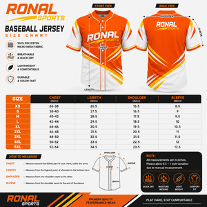 RONAL SPORTS เสื้อเบสบอลชายแขนสั้นสีส้มสีขาวซับลิเมชั่นแห้งเร็วชุดยูนิฟอร์มผู้ใหญ่ขนาดทุกฤดูกาล - Product Image 6