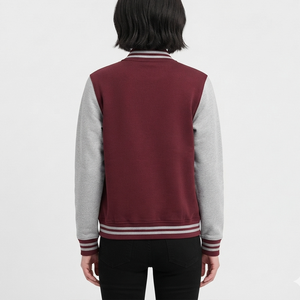 OEM Hot Trending <b>Women's</b> Maroon Color Block Varsity Jacket Gray Sleeves Stand Collar Button Front Autumn Streetwear <b>Coat</b> - Product Image 3