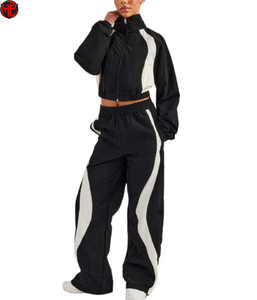 Women Windbreaker Tracksuit Set Contrast Color Sportswear Jacket and Wide Leg <b>Pants</b> For Women Casual Running Outfit <b>Nylon</b> Set - Product Image 3
