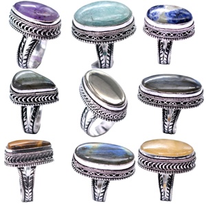 Bague vintage en pierres précieuses mélangées, style vintage, bague statement pour femme, lot en gros de bagues massives en pierres précieuses, plaqué argent sterling - Product Image 1