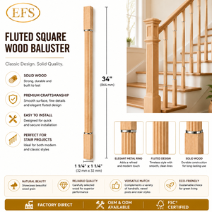 Balustre en bois de caoutchouc rainuré carré EFS pour rampes d'escalier, design moderne, fixation murale, construction solide - Product Image 6