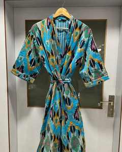 Kimono Largo Unisex Hecho a Mano de Primera Calidad, Ropa de Dormir de Algodón Indio con Estampado Animal, para Primavera, Verano, Otoño e Invierno, con Cinturón, Venta al Por Mayor - Product Image 6