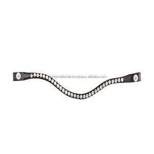 Top Trending <b>Black</b> English Leather Horse Brow <b>Band</b> Customized with 1 Row Clear Crystals Diamante Bling Chain Bridle Brow <b>Band</b> - Product Image 1