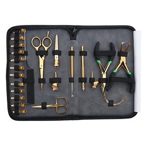 Kit complet d'application d'extensions capillaires avec fil passeur à boucle, pince à ouvrir les perles, peigne, pinces et ciseaux de précision - Product Image 1