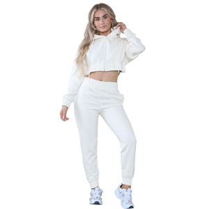 Conjunto Deportivo de Algodón Negro para Mujer, Sudadera Corta y Pantalones Jogger, Ropa Casual de Gimnasio y Fitness, Cómoda para Invierno, Venta al Por Mayor 2026 - Product Image 1