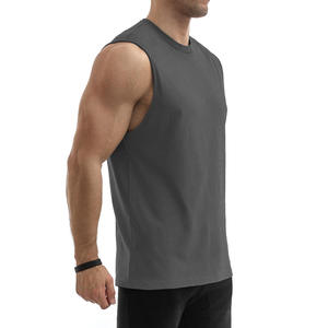 Débardeur de sport en Spandex/Polyester de haute qualité, sans manches, avec logo personnalisé, col rond, imprimé noir, pour homme, écologique - Product Image 3
