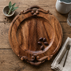 Bandeja de Servir de Madera de Acacia Doussie Vintage al por Mayor, Tallada a Mano con Diseño Wabi-Sabi, Plato Duradero y Ecológico para Cena o Frutas - Product Image 6