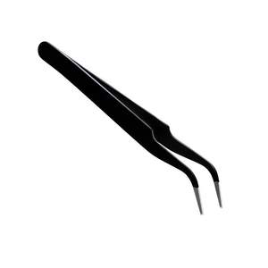 Eyelash Tweezers Black Color Coated Handle Metal Steel Pointed Tip Curved Volume <b>Extension</b> Eyelash Tweezers - Product Image 3