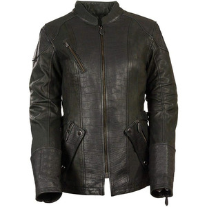Veste de moto en cuir noir croisé pour femme SAMROZ SPORTS - Product Image 1