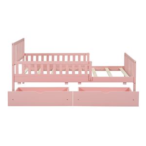Letto a piattaforma in legno rosa per bambini, misura twin, con sponde su entrambi i lati e due cassetti contenitori - Product Image 5