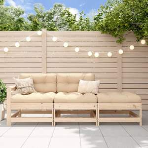 Ensemble de salon de jardin en bois naturel beige, collection de meubles d'extérieur en bois de pin massif et contreplaqué - Product Image 1