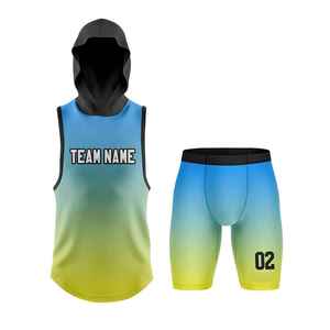 Hooded Sleeveless 7V7 Jersey Set Gradient Color Sublimated Moisture Wicking Unisex Adult All Seasons Athletic Wear - Product Image 1