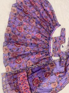 Lehenga choli ชุดปาร์ตี้สไตล์วินเทจขนสัตว์เทียมสีฟ้าสำหรับงานแต่งงานฤดูร้อนฤดูหนาว - Product Image 3