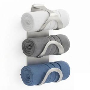 Modern Decorative Metal Bathroom <b>Wall</b> Mount Towel <b>Rack</b> Organizer For Rolled Bath Sheets Washcloths And Hand Towels Low Price - Product Image 4