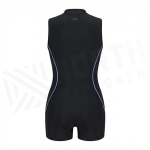 Women's Black Sleeveless One-Piece Swimsuit With Stand Collar Zipper And Contrast Binding Shorts - Product Image 2