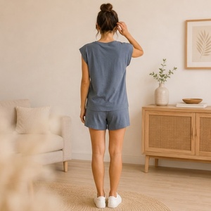 Ensemble de pyjama en jersey de coton et élasthanne respirant pour femmes, avec short, style simple, pour l'été - Product Image 2