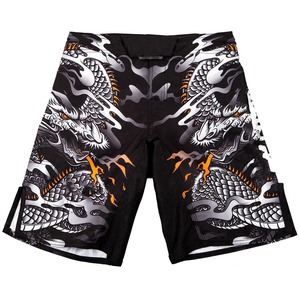 Shorts MMA pour hommes Fight Team, noir et blanc, imprimé dragon, sublimation, évacuation de l'humidité, coupe athlétique, vêtements de sport - Product Image 1