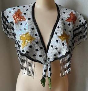 Abstract Three-dimensional Butterfly Studded Beaded <b>Fringe</b> Tank <b>Top</b> With Steel Wire Shape - Product Image 1