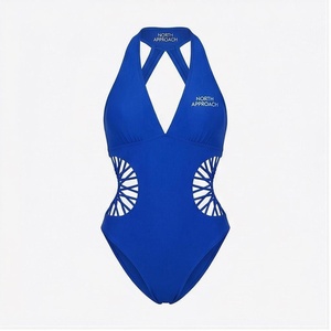 Ensemble de yoga 2 pièces imprimé papillon bleu avec finition dorée, body à col en V profond et jupe portefeuille longueur genou - Product Image 1