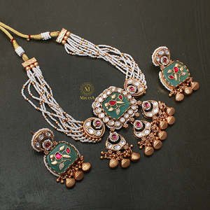 Maina Antique Gold-Plated Zircon Designer Choker and Earring Set for Wedding and Festival - Product Image 1