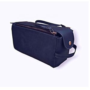 Leather <b>Toiletry</b> Bag Rectangle Portable Minimalist Design Brass Zipper Bathroom Use <b>Storage</b> Bag for <b>Toiletries</b> - Product Image 4
