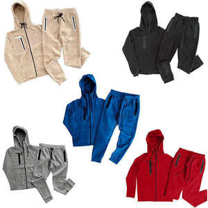 Conjunto Deportivo Unisex con Capucha, Color Sólido, Cierre Completo, Sudadera y Pantalones Casuales, Transpirable, de Poliéster, para Otoño, Talla Adulto - Product Image 1