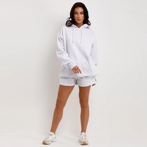 Women's <b>2</b> <b>Piece</b> Long Hoodie & Shorts <b>Set</b> Regular Fit Solid Color Fleece Casual Wear Winter Breathable Sweating Daily Outfit - Product Image 4