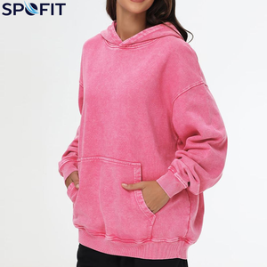 OEM Custom Streetwear Women Acid Wash Hoodie Full Sleeve Knitted <b>Drop</b> Shoulder Oversized Hoodie 100% High Quality Women Hoodie - Product Image 3