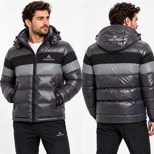 Veste matelassée à capuche noire et grise pour homme, manteau d'hiver chaud, veste d'extérieur, vente en gros ONE APEX Apparel - Product Image 4
