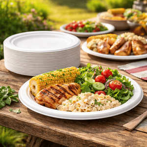 Platos de Bagazo Compostables Premium de 9 Pulgadas |   Platos Desechables Redondos Biodegradables de Caña de Azúcar |   Platos Ecológicos para Fiestas y Cenas - Product Image 2