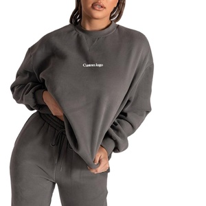 Sudadera Oversize de Cuello Redondo para Mujer, Color Sólido, Hombros Caídos, Logotipo Bordado, Tejido de Algodón Transpirable, Ropa de Otoño - Product Image 3