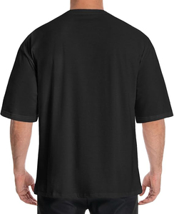 เสื้อยืดคอกลมแขนสั้นสีดำล้วนสำหรับผู้ชาย ผ้าฝ้าย 100% ทรงโอเวอร์ไซส์ สวมใส่สบาย ระบายอากาศได้ดี เป็นมิตรกับสิ่งแวดล้อม แห้งเร็ว - Product Image 5