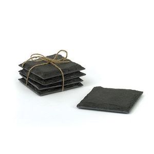 <b>Slate</b> Stone Coasters Round Black Natural Edge Stone Drink Coaster 4Pcs Pad Serving <b>Plate</b> for Bar and Home Top Decorative Coaster - Product Image 1